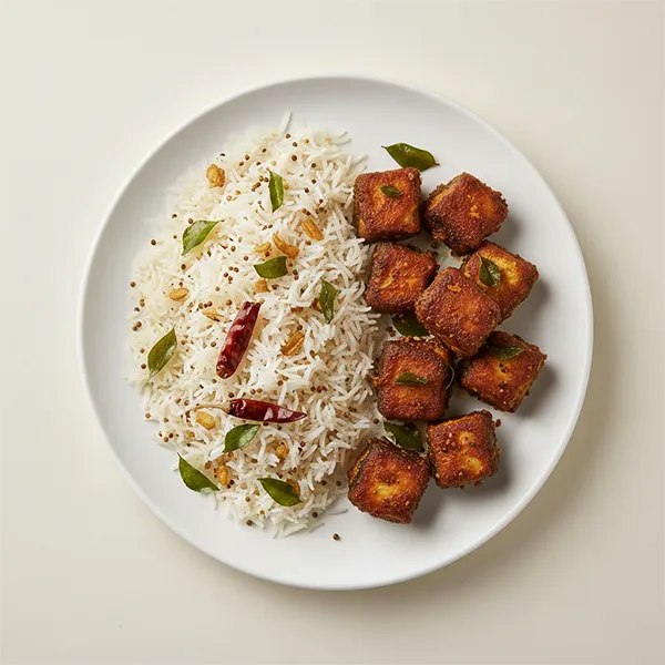 Chettinad Curry Leaf Tawa Fish with tempered mustard rice